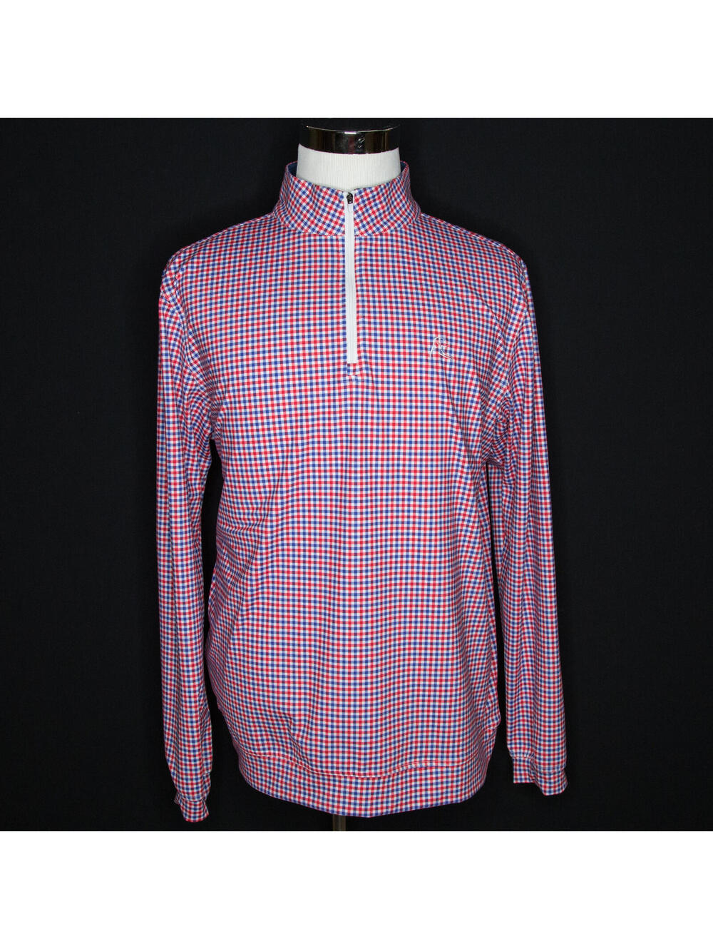 Men’s Rhoback Red Blue Gingham Checkered 1/4 Zip Performance Shirt Sz Large